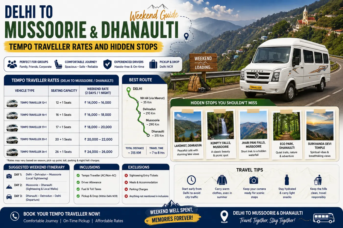 Ultimate Delhi to Mussoorie Dhanaulti Weekend Guide: Rates & Stops